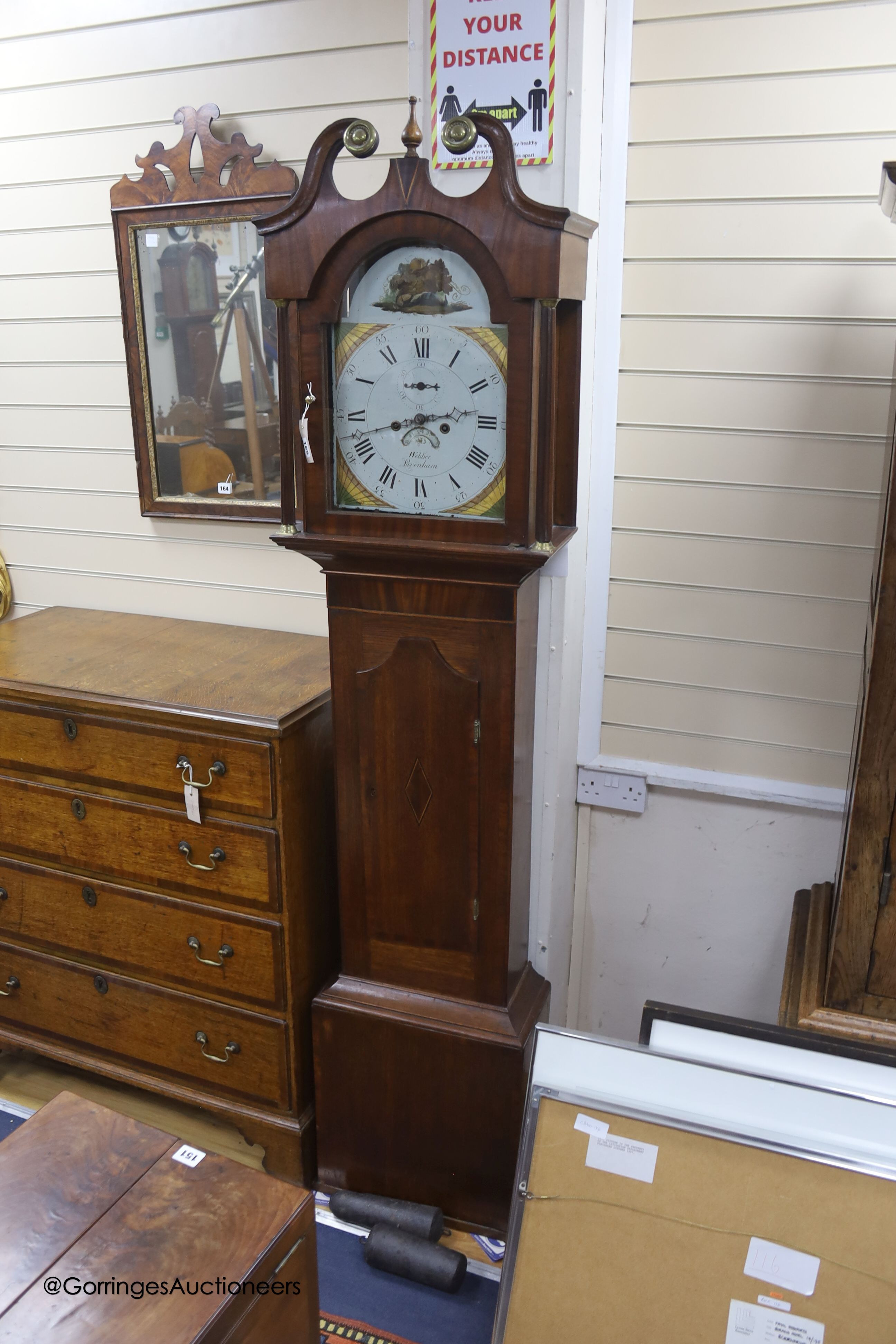 An early 19th century oak eight day longcase clock, marked Webber, Lavenham, height 205cm